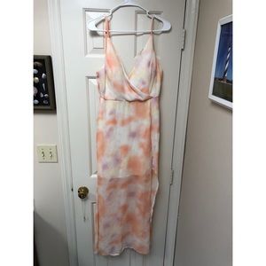 Watercolor spaghetti strap padded maxi dress